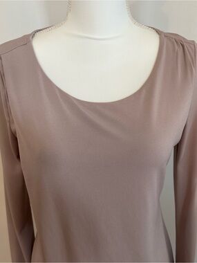 Bar III Mauve Scoop-neck Long-sleeve Top W/Asymmetric Overlapping Hem Size S